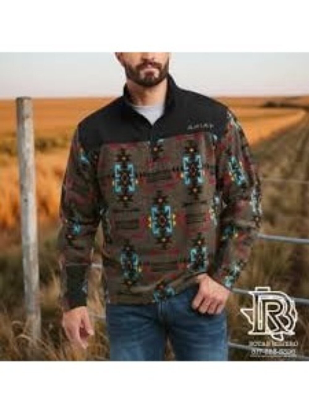 Ariat Basis 2.0 1/4 Zip Fleece Tek Sweatshirt Southwest Print Men’s Size Medium